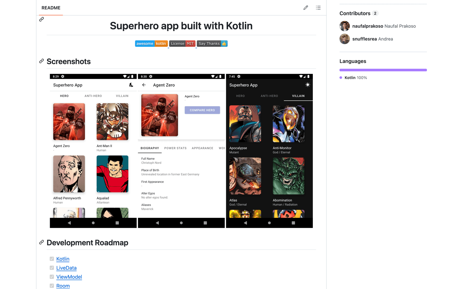 Superhero App GitHub repository preview
